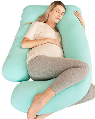 Picture of Cute Castle Cooling Cover Pregnancy Pillows, Soft U-Shape Maternity Pillow with Removable Cover - Full Body Pillows for Adults Sleeping - Pregnancy Must Haves - Jumbo 57 Inch - Turquoise