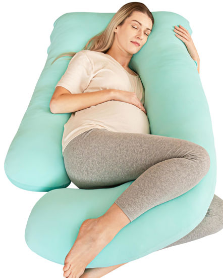 Picture of Cute Castle Cooling Cover Pregnancy Pillows, Soft U-Shape Maternity Pillow with Removable Cover - Full Body Pillows for Adults Sleeping - Pregnancy Must Haves - Jumbo 57 Inch - Turquoise