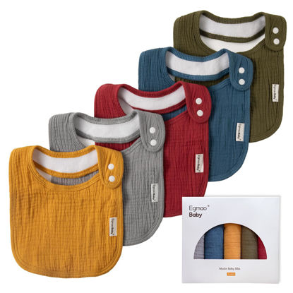 Picture of Muslin Bibs for Baby Boys Girls,Organic Muslin Baby Bib for Drooling and Teething,Soft Bandana Drool Bibs 5 Pack