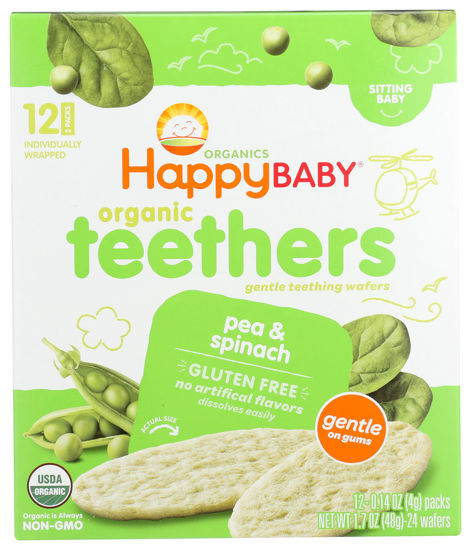 Picture of Happy Baby, Baby Food Teether pea Spinach Organic 0.14 Ounce (Pack of 12)