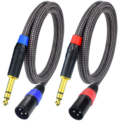 Picture of Ihurllu Balanced 1/4" TRS to XLR Male Patch Cable, 3.3Feet Quarter Inch 6.35mm to 3pin XLR Male Microphone Cable, Heavy Duty Nylon Braided, Gold Plated Plug, for Mixer, Speaker, Studio Monitor -2Pack