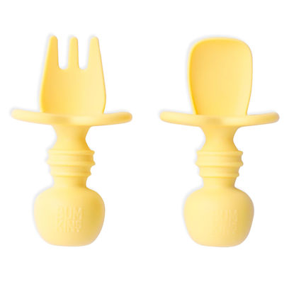 Picture of Bumkins Baby Utensils Set, Chewtensils Silicone Spoons for Dipping, Self-Feeding, Baby Led Weaning, Trainer Learning, First Stage Eating, Soft Practice Fork and Spoon, Babies 6 Months, Pineapple