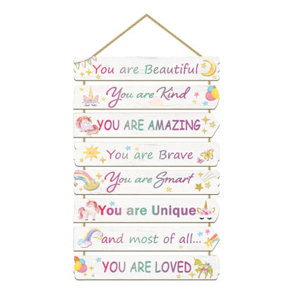 Picture of Girls Room Decor Unicorn Room Decor for Girls Bedroom Inspirational Wall Art for Kids Rainbow Wall Decorations Little Girl Toddler Room Wood Sign Nursery Room Decor (unicorn-2)