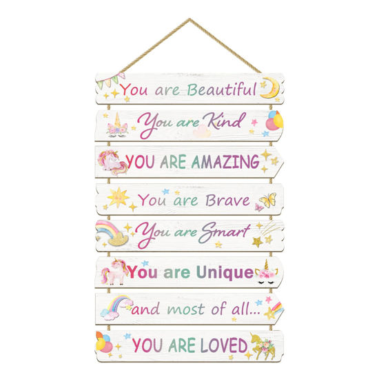 Picture of Girls Room Decor Unicorn Room Decor for Girls Bedroom Inspirational Wall Art for Kids Rainbow Wall Decorations Little Girl Toddler Room Wood Sign Nursery Room Decor (unicorn-2)