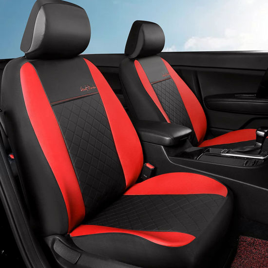 Picture of GIANT PANDA Front Car Seat Cover Custom Fit Toyota, Leather Bucket Seat Covers for Toyota Rav4 Camry Highlander Corolla Prius (Red+Black) 2-Pack