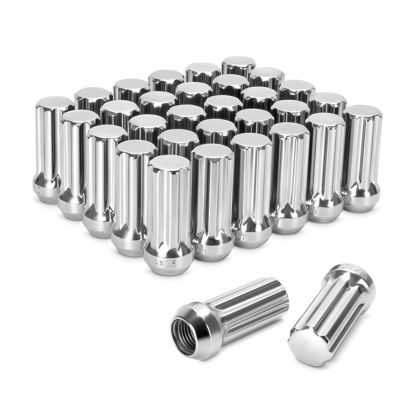 Picture of DYNOFIT 14mmx1.5 Wheel Lug Nuts, 32x Chrome M14x1.5 Lug Nut,Conical/Cone Bulge Seat, Closed End Long Extended XL Spline with 1 Socket Key Fits 8 Lug Aftermarket Wheels