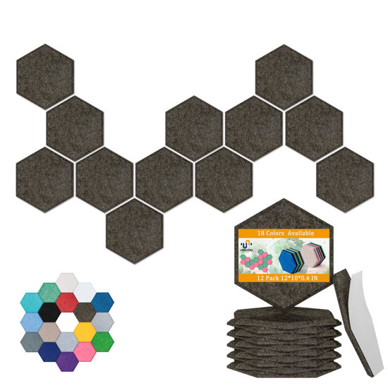 Picture of Hexagonal Acoustic Panels-12 Pack High-Density Sound Absorbing Panels 12"X10"X0.4" for Enhanced Noise Reduction, DIY Design, Idea for Studios, Offices, and Home Theaters(Coffee Brown)