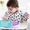 Picture of Bumkins Baby Utensils Set, Chewtensils Silicone Spoons for Dipping, Self-Feeding, Baby Led Weaning, Trainer Learning, First Stage Eating, Soft Practice Fork and Spoon, Babies 6 Months, Lavender