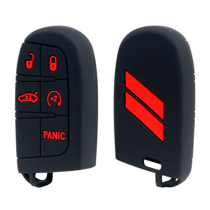 Picture of REMOCH Key Fob Cover for Dodge Accessories 5 Button Key Fob Case for Dodge Charger Challenger Dart Durango Journey Replacement Remote Control 3 4 5 Buttons Key Fob Shell (Bright Red Design, 1 PC)