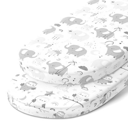 Picture of Bassinet Sheets for Dream on Me Karley and Lacy Portable Oval Bassinet - Snuggly Soft 100% Jersey Cotton Fitted Sheets - 2 Pack - Grey