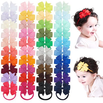 Picture of jollybows 40pcs Baby Girls Grosgrain Ribbon Hair Bows Headbands 3" Hair Band Hair Accessories for Infants Newborn Toddler
