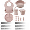 Picture of PandaEar Silicone Baby Feeding Set | 9PCS Baby Led Weaning Supplies Self Feeding Utensils | Divided Suction Plate Bowl Bibs Sippy Cup with Baby Snack Container Spoons Forks (Pink)