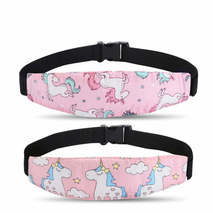 Picture of Baby Carseat Head Support,Car seat Straps Pillow Support Ban,Stroller Neck Relief Strap Headrest,Slumber Sling Sleep Positioner for Toddler Infants Child Children Kids(Pink Unicorn -2 Pack)