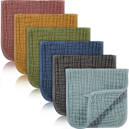 Picture of Hicarer 6 Pieces Large 20 x 10 Inch Muslin Burp Cloths Multi-Colors Muslin Washcloths Baby Burping Cloth Diapers 6 Absorbent Layers Muslin Face Towels for Baby (Elegant Colors Series)