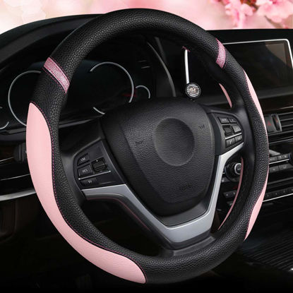 Picture of Cxtiy Steering Wheel Cover for Women Leather Universal Steering Wheel Covers for Car 15 inch (Pink)