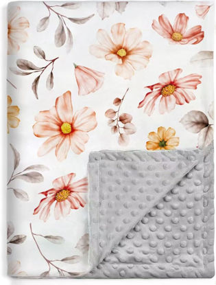 Picture of BORITAR Kids Baby Blankets Soft Plush Mink Fabric for Girls,Elegant Daisy Floral Receiving Blankets with Dotted Fleece Backing for Newborn,Toddler,Shower Gifts 30 x 40 Inch(75x100cm)