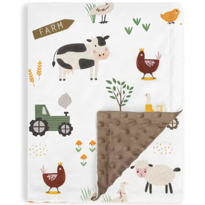 Picture of HOMRITAR Baby Blanket for Boys Soft Lightweight Minky Blanket with Double Layer Dotted Backing for Infant Toddler Nursery Crib with Cute Farm Animals Design 30 x 40 Inch