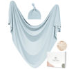 Picture of MairMore Baby Swaddle Receiving Blankets with Matching Beanie Set Newborn Nursery Swaddle Wrap for Baby Girls and Boys (Blue)