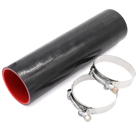 Picture of Taukealugs Straight Coupler Silicone Hose 3-Inch ID 12-Length 4-Ply 5MM thickness Air Intake/Turbo/Intercooler Piping Tube with Stainless Steel T-clamps