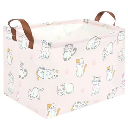 Picture of FXOLCSHE Rectangular Pink Cat Baskets,Cute Kids Toy Storage Basket Bin,Pink Gift Organizer,Toys Box,Toy Organizer,Baby Nursery,Empty Rectangular Cat Room Decor(Pink Cats)