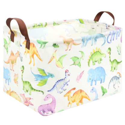 Picture of FXOCSHE Rectangle Dinosaur Basket,Kids Toy Storage Bin,Storage Basket Bins Organizer for Boys Nursery Hamper,Baby Room Decor,Shelf Basket,Gift Basket for Boy and Girl(Dinosaurs)