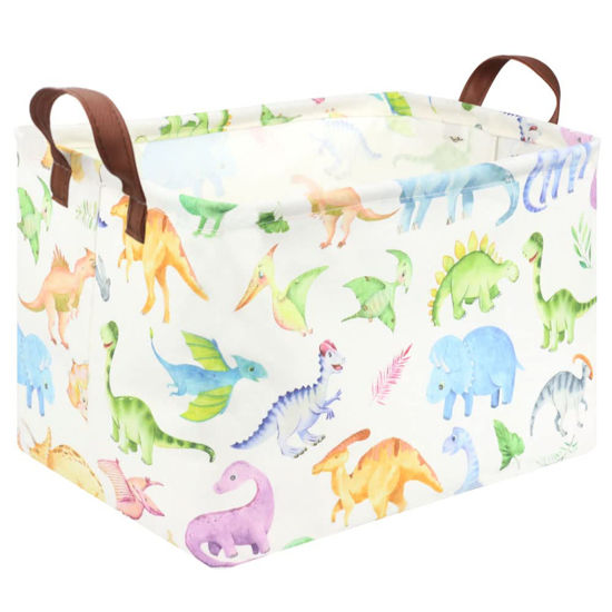 Picture of FXOCSHE Rectangle Dinosaur Basket,Kids Toy Storage Bin,Storage Basket Bins Organizer for Boys Nursery Hamper,Baby Room Decor,Shelf Basket,Gift Basket for Boy and Girl(Dinosaurs)