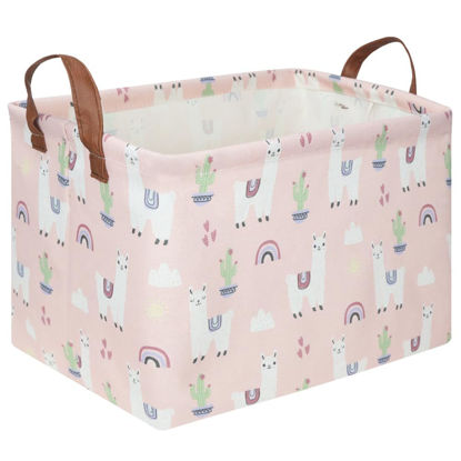 Picture of FXOLCSHE Rectangular Pink Alpaca Basket,Collapsible waterproof nursery laundry basket,Toy nursery, kids clothes gift basket with handles,Kids Room Decor,Shelf Basket(Alpaca)