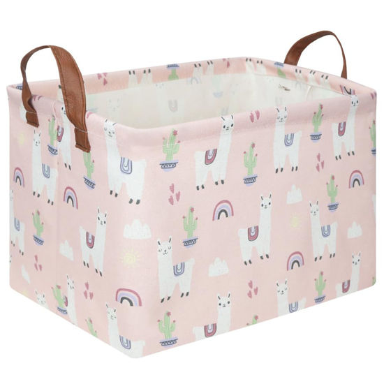Picture of FXOLCSHE Rectangular Pink Alpaca Basket,Collapsible waterproof nursery laundry basket,Toy nursery, kids clothes gift basket with handles,Kids Room Decor,Shelf Basket(Alpaca)