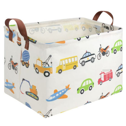 Picture of FXOLCSHE Rectangular Car basket,Car toy storage box,Collapsible Car Storage basket for boys,Waterproof PE Coating Storage,bedroom decor,Nursery hamper,Toy Organizer,Gift Basket(Vehicles)