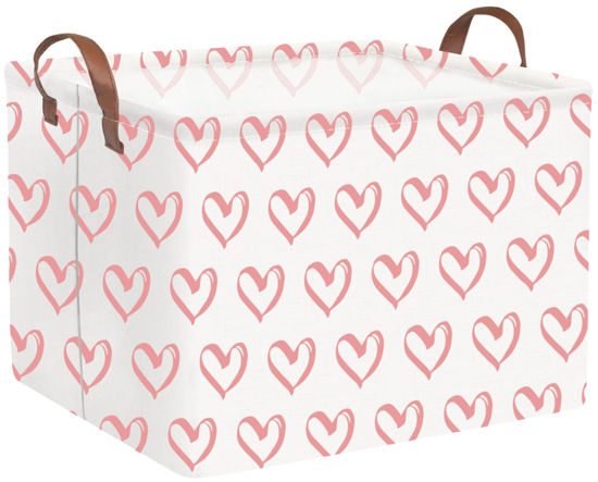 Picture of FXOLCSHE Rectangular Valentines Basket,baby Gift Basket Empty,Pink Gift basket with Handle Organizer,Heart Print easter Basket,Girl Room Decor,Gift basket,Shelf Basket(Pink hearts)