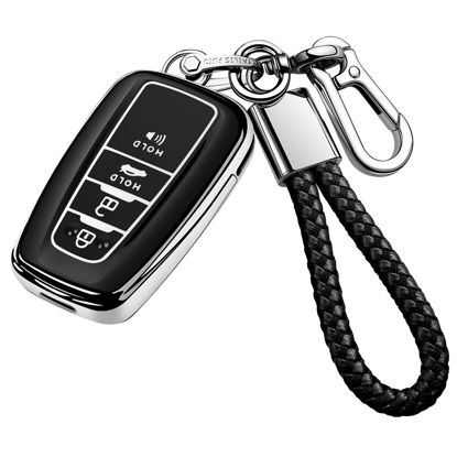 Picture of Tukellen for Toyota Key Fob Cover with Keychain,Special Soft TPU Key Case Protector Compatible with 2020-2022 Highlander Corolla Prius,2018-2024 RAV4 Camry Avalon C-HR GT86-Silver