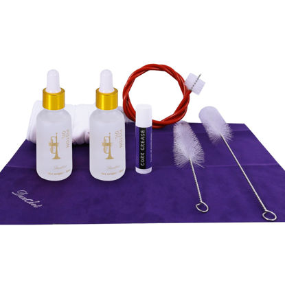 Picture of Trumpet Cleaning Kit - Trumpet (Short) Cleaning and Maintenance Kit - Multifunctional Trumpet Care Kit: Valve Oil x2, Cork Grease, Cleaning Cloth, Mouthpiece, Cleaning Brush, Gloves