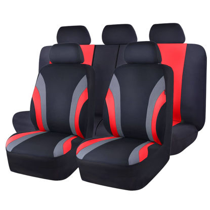 Picture of CAR PASS Line Rider Sporty Cloth 11PCS Universal Fit Car Seat Cover -100% Breathable with 5mm Composite Sponge Inside,Airbag Compatible,3zipper bench(Full Set, Black and Red)