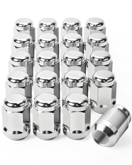 Picture of Orion Motor Tech 1/2"-20 Lug Nuts with Cone Seat, 3/4" 19mm Hex 1.38x0.87 in. Chrome Plated Wheel Lug Nuts Compatible with Ford Mustang Explorer F-150 Dodge Ram 1500 Jeep Wrangler, Set of 20