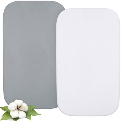 Picture of Bassinet Sheets Fit for Ronbei, Cuddor, Papablic, Cowiewie, Pamo Babe 2in1 and Ingenuity Bedside Bassinet,100% Cotton, 2 Pack, Ultra Soft Bassinet Sheet, White and Gray