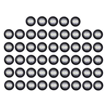 Picture of TMH 50 Pcs 3/4 Inch White Light 3 LED Clearance Markers Side Marker Indicator Lights Mini Round Front Rear 3 LED with Rubber for Truck Trailer Car Bus 12V DC
