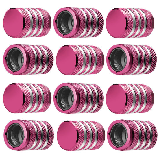Picture of Tire Valve Stem Cap Cover - (12 Pack) Tire Air Caps Metal with Plastic Liner Corrosion Resistant Leak-Proof for Car Truck Motorcycle SUV and Bike Pink