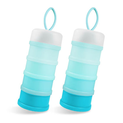 Picture of 2 Pack Baby Formula Dispenser on The Go, Portable Formula Container to Go, Non-Spill Stackable BPA Free Baby & Kids Snack Containers - Blue