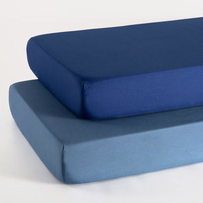 Picture of TILLYOU Baby Crib Sheets for Boys Girls, Fitted Crib Sheet 2 Pack for Standard Crib and Toddler Mattresses, Super Soft Toddler Bed Sheets, 28"x52"x8", Navy & Stone Blue