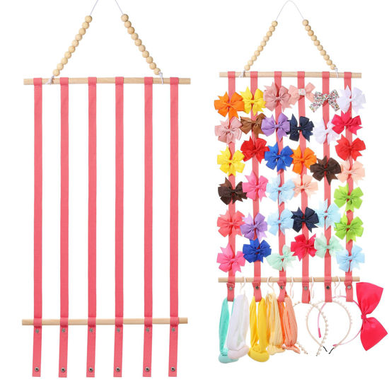 Picture of YOcity Bow Holder for Girls Hair Bows,Baby Hair Bow Organizer Headband Holder Hair Clip for Girls Hair Bow Accessories Display Wall Door Closet Decor for Nursery Baby Toddler Girls Room Pink
