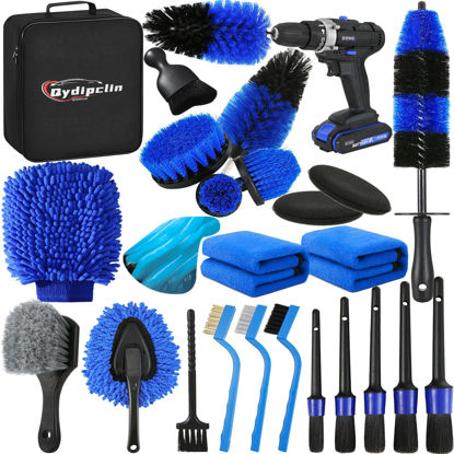 Picture of Qydipclin 24Pcs Car Detailing Kit, Car Detailing Brush Set, Car Wash Cleaning Kit, Car Detailing Brushes, Professional Car Care Kit for Interior Exterior Wheels, Blue