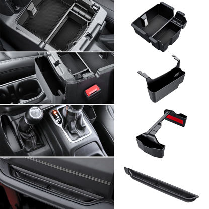 Picture of Eamplest 4PCS Center Console Organizer for 2024 2025 Jeep Wrangler JL JLU 4XE and Gladiator JT Accessories Gear Shift Side Tray Organizer,Hanging Armrest Storage Box