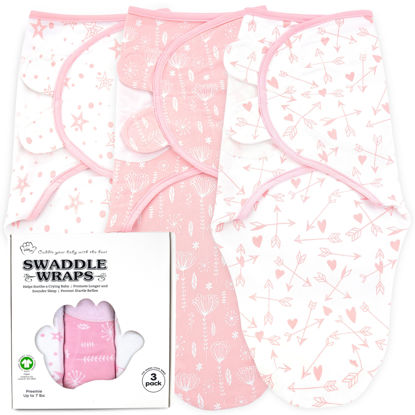 Picture of Bublo Baby Organic Preemie Swaddles 4-7 lbs - 3-Pack Premature Babies Swaddle Sleep Sack - Premature Infant Sleeping Sack - Easy Adjustable Baby Swaddle Blanket Wrap Boy Girl (Rose Pink)