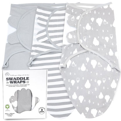 Picture of Bublo Baby Swaddles for Newborns - 3 Pack Organic Baby Swaddles for 0-3 Months - Baby Swaddle Sleep Sack - Infant Sleeping Swaddle Sack - Adjustable Swaddle Blanket Wrap Boy Girl (White Grey)
