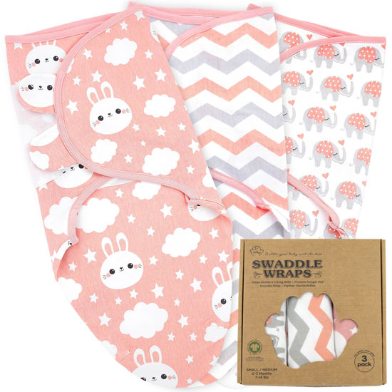 Picture of Bublo Baby Swaddles for Newborns - 3 Pack Organic Baby Swaddles for 0-3 Months - Baby Swaddle Sleep Sack - Infant Sleeping Swaddle Sack - Adjustable Swaddle Blanket Wrap Boy Girl (Coral)