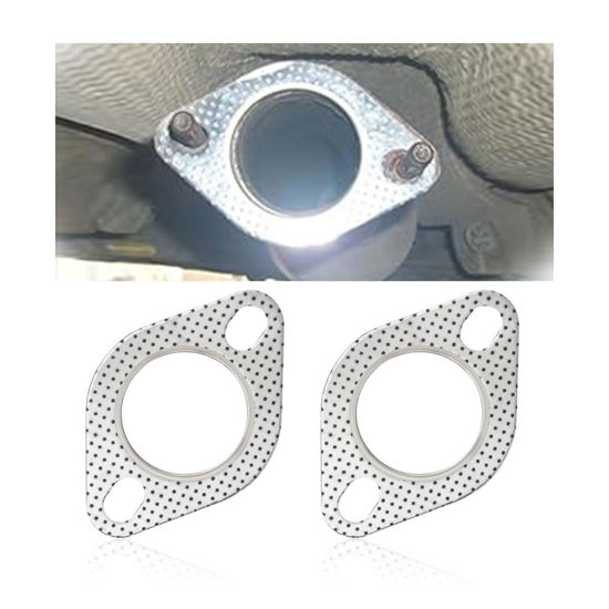 Picture of 2PCS Car Exhaust Gasket, Ultra Seal 2-Bolt 2-Inch Exhaust Flange Gasket Standard Exhaust Gasket, Reinforced High Temperature Gasket Exhaust Flange Gasket Car Accessories