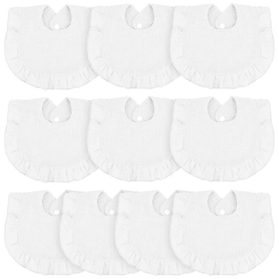 Picture of 10 Pcs Baby Muslin Bibs Drool Bandana Soft Adjustable Baby Cotton Bibs for Newborn Baby Girl Boy Toddlers Infants Teething (White)