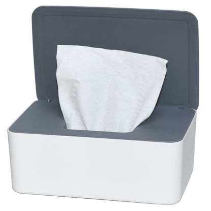 Picture of Diaper Wipes Dispenser, Tissue Storage Box Case, Wet Wipe Dispenser Holder with Lid for Home, Office, Cars (Gray-White)