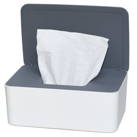 Picture of Diaper Wipes Dispenser, Tissue Storage Box Case, Wet Wipe Dispenser Holder with Lid for Home, Office, Cars (Gray-White)