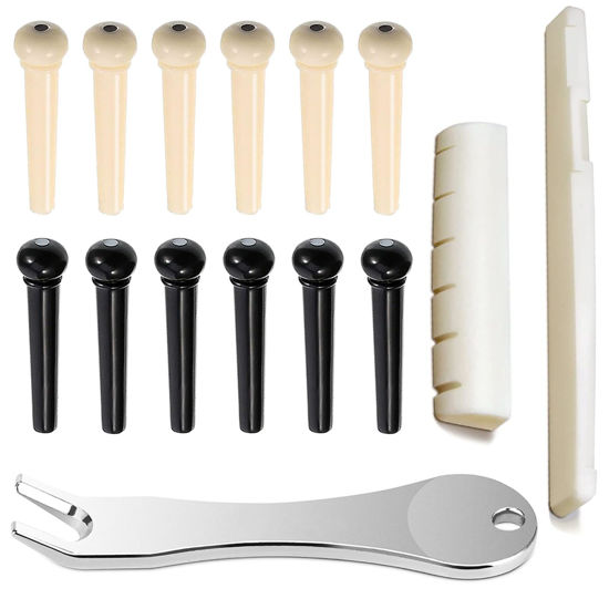 Picture of Guitar Bridge Pins with Bridge Pin Puller Remover (F:14pcs+Bone Saddle Nut)